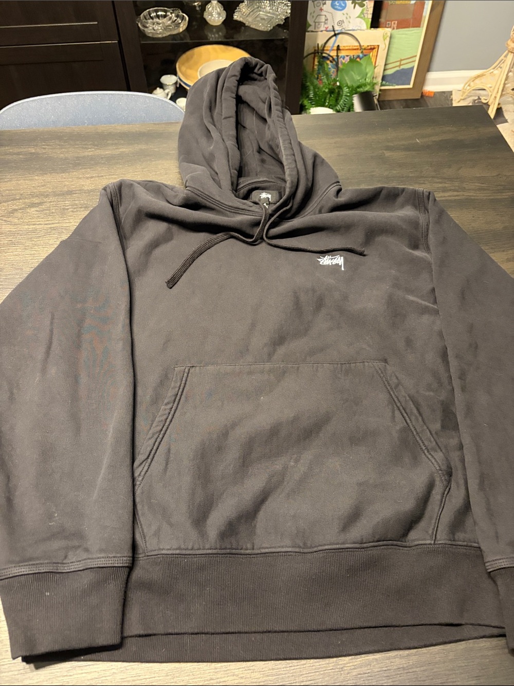 Stüssy Black Embroidered Stock Logo Pullover Hoodie Size M